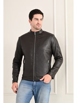 TBOJ - Men Solid Leather Jacket - Dark Brown