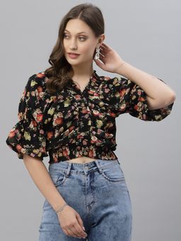 KASSUALLY - Casual Floral Women Multi-Color Crop Top (S)