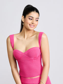 MIXT by Nykaa Fashion - Pink Textured Sleeves Bustier Top