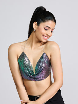 MIXT by Nykaa Fashion - Multi-Color Cowl Neck Backless Party Crop Top
