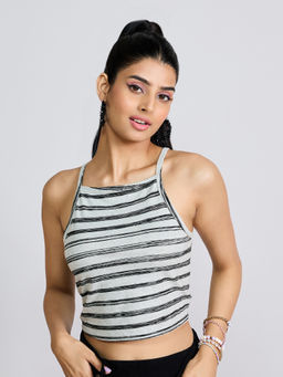 MIXT by Nykaa Fashion - Grey Printed Striped Tank Top
