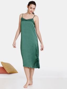 Zivame - Artsy Leaves Woven Knee Length Nightdress - Greener Pasture