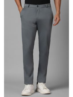Louis Philippe - Men Grey Slim Tapered Fit Solid Flat Front Casual Trousers