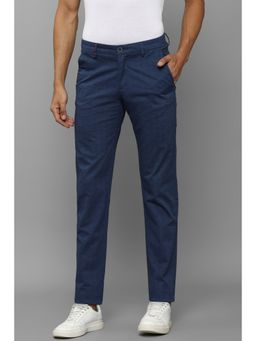 Louis Philippe - Men Blue Slim Tapered Fit Textured Flat Front Casual Trousers