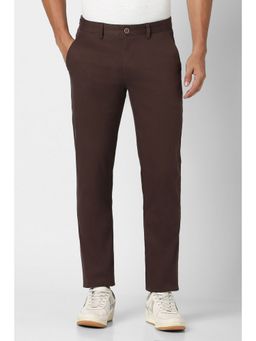 Peter England - Men Brown Solid Super Slim Fit Casual Trousers