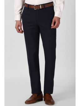 Peter England - Men Navy Solid Slim Fit Formal Trousers
