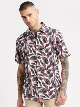 SHOWOFFFF - Mens Short Sleeves Spread Collar Cotton Printed Multi Casual Shirt