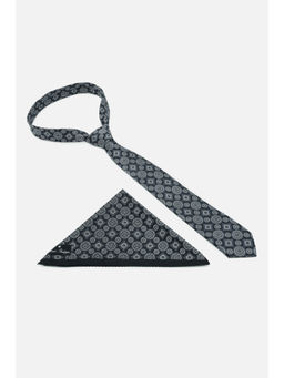 Louis Philippe - Men Grey Floral Tie and Pocket Square