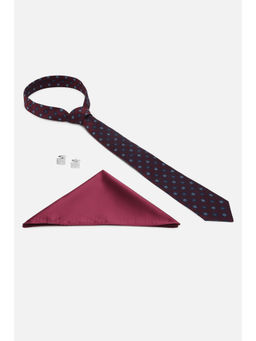 Van Heusen - Men Maroon Textured Party Tie & Pocket Square with Cufflink