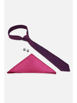 Van Heusen - Men Purple Textured Party Tie & Pocket Square with Cufflink