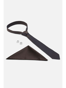 Van Heusen - Men Brown Textured Party Tie & Pocket Square with Cufflink