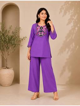 Gahan - Vibrant Purple Embroidered Co-Ord Set