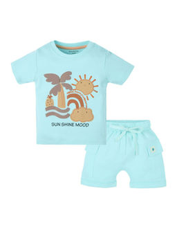 My Milestones - Aqua Blue Puff Print Baby Boy Round Neck Tee with Shorts(Set of 2)