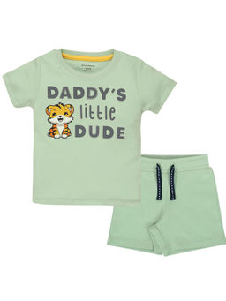 My Milestones - Sage Green Puff Print Baby Boy Round Neck Tee with Shorts(Set of 2)