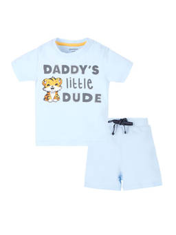 My Milestones - Light Blue Puff Print Baby Boy Round Neck Tee and Shorts(Set of 2)