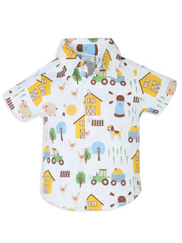 My Milestones - White Barnyard Printed Pure Cotton Bio-Wash Shirt