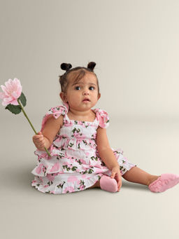 My Milestones - White and Pink Soft Muslin Ruffle Dress