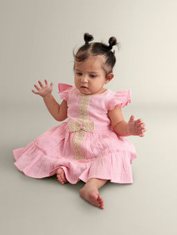 My Milestones - Pink Crochet Lace & Frill Detail Sophie Dress