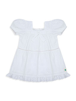 My Milestones - White Serenity Sky Pure Cotton Eyelet Short Sleeves Dress