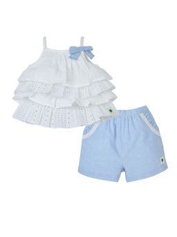 My Milestones - White and Blue Tiered Top and Chambray Shorts Set(Set of 2)