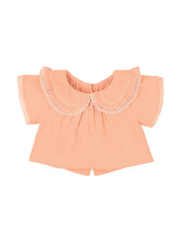 My Milestones - Peach Peony Double Cloth Peter Pan Collar Top