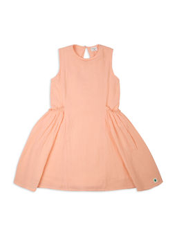 My Milestones - Peach Pure Cotton Double Cloth Maya Pocket Detail Dress