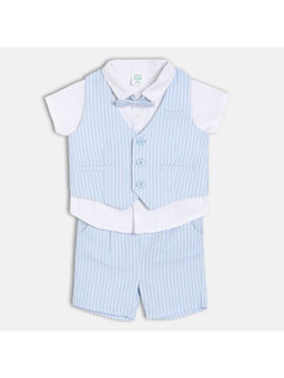 MINI KLUB - Blue & White Cotton Half Sleeve Striped Co-Ord (Set of 4)