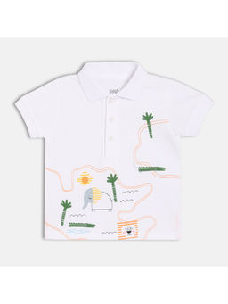 MINI KLUB - White Cotton Printed Polo T-Shirt
