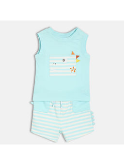 MINI KLUB - Blue & White Cotton Sleeveless Striped Co-Ord (Set of 2)
