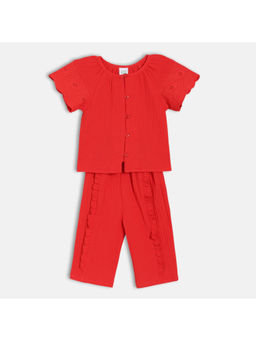 MINI KLUB - Red Cotton Half Sleeve Striped Co-Ord (Set of 2)