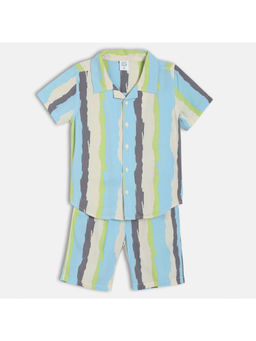 MINI KLUB - Multi-Color Cotton Half Sleeve Striped Co-Ord (Set of 2)