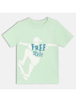 MINI KLUB - Sage Green Cotton Half Sleeves Printed T-Shirt