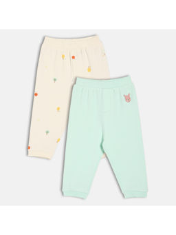 MINI KLUB - Pink & Blue Cotton Solid & Tree Printed Knit Joggers (Pack of 2)