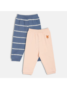 MINI KLUB - Pink & Blue Cotton Solid & Striped Knit Joggers (Pack of 2)