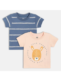 MINI KLUB - Pink & Blue Cotton Animal Printed & Striped T-Shirts (Pack of 2)