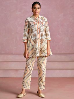 Jaipur Kurti - Embroidered A-Line Pure Cotton Top & Trousers Co-Ord Set (Set of 2)