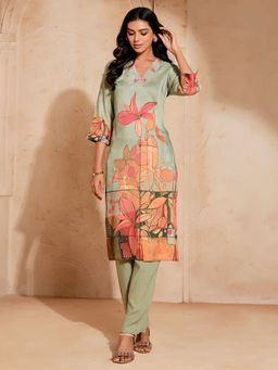 Jaipur Kurti - Green Printed Straight Kurta & Pant (Set of 2)