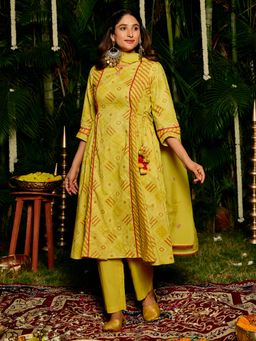 Jaipur Kurti - Printed A-Line Pure Cotton Kurta & Pant with Dupatta (Set of 3)