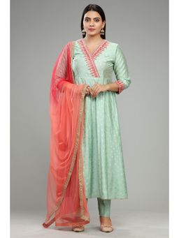 Cotton Culture - Pista Green Cotton Silk Embroidered Kurta & Pant with Dupatta (Set of 3)