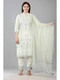 Cotton Culture - Cream Cotton Straight Printed Kurta & Pant with Dupatta (Set of 3)