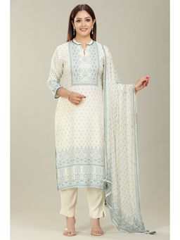 Cotton Culture - Off White Cotton Straight Printed Kurta & Pant with Dupatta (Set of 3)