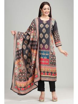 Cotton Culture - Black Viscose Straight Printed Kurta & Pant with Dupatta (Set of 3)