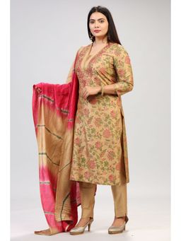 Cotton Culture - Gold Cotton Silk Embroidered Kurta & Pant with Dupatta (Set of 3)