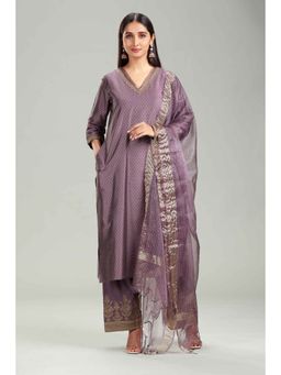 Cotton Culture - Light Purple Straight Embroidered Kurta & Pant with Dupatta (Set of 3)