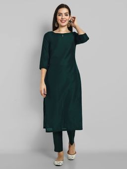 Mera Rang - Bottle Keyhole Boat Neck Kurta with Elasticated Pant (Set of 2)