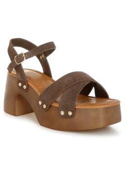 Rag & Co - Brown Studded Real Suede Sandal Heels