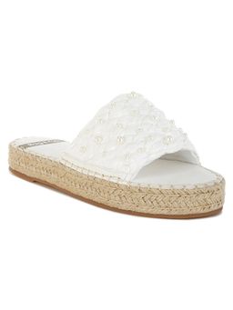Rag & Co - White Pearl Embellished Woven Sandals
