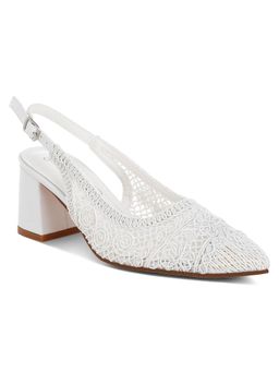 London Rag - Women White Knitted Pointy Toe Slingback Sandal Heels