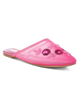 London Rag - Women Pink Mesh Sequin Beaded Mules