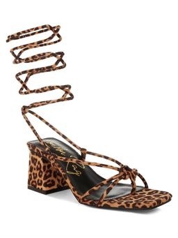 London Rag - Women Brown Leopard Print Square Toe Gladiators